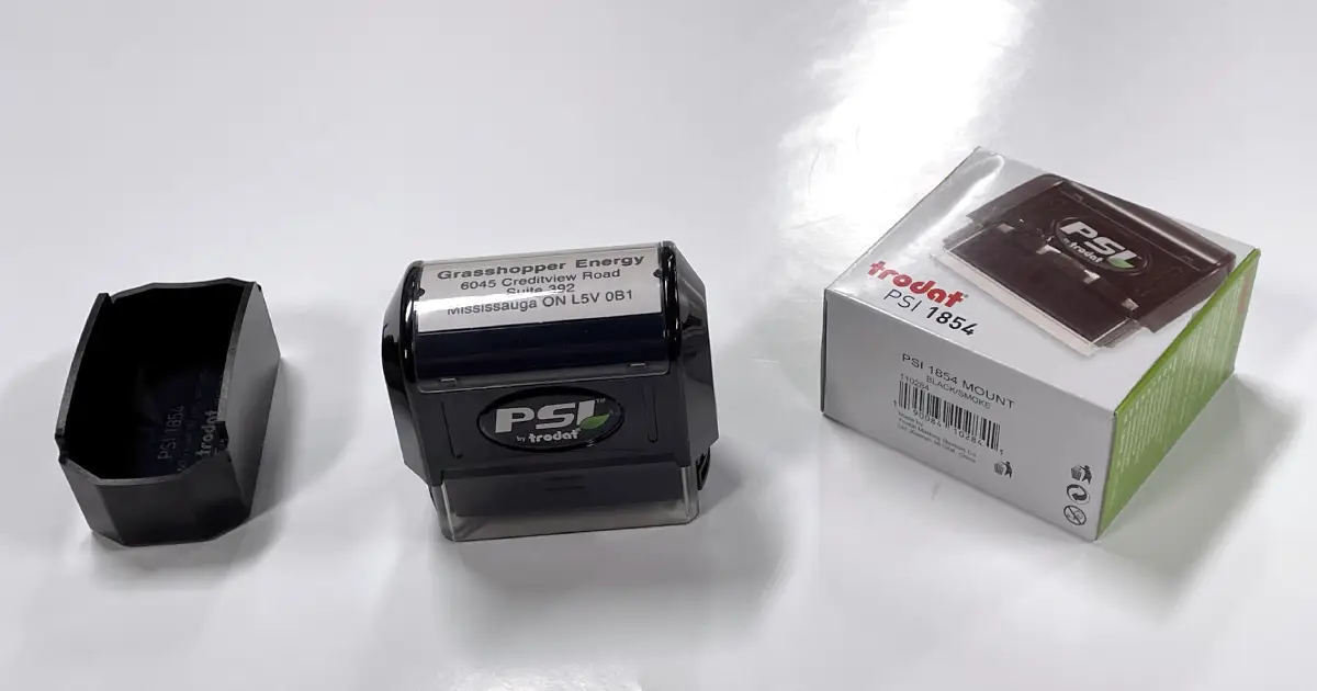 Custom Address Stamps for Grasshopper Energy by Branding Centres - Self Inking 1 Custom Address Stamps for Grasshopper Energy by Branding Centres - Self Inking 1