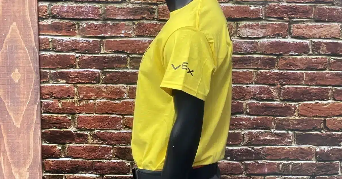 Custom-Branded T-shirts for Caution Tape Robotics by Branding Centres - Side View Custom-Branded T-shirts for Caution Tape Robotics by Branding Centres - Side View