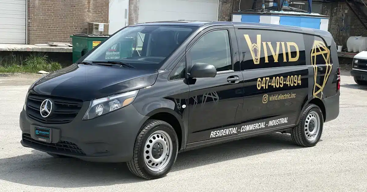 Mercedes Metris Commercial Decals for Vivid Electric Side Angle View - Branding Centres
