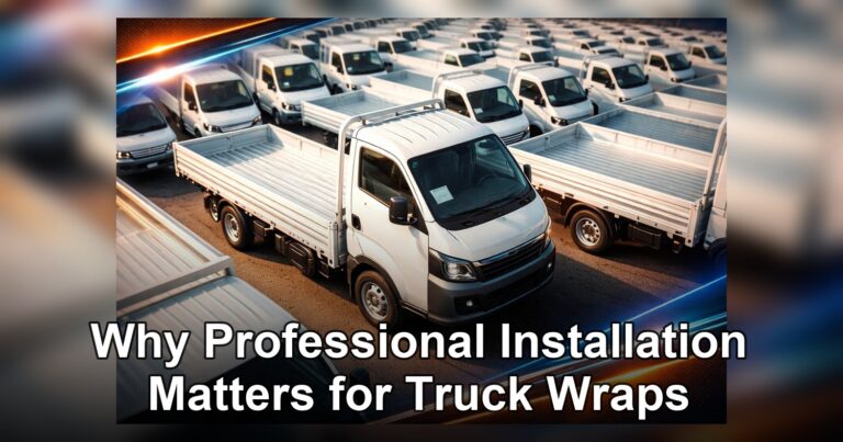 Close-up of smooth seam and vibrant graphics on Truck Wraps applied to the side of a delivery truck