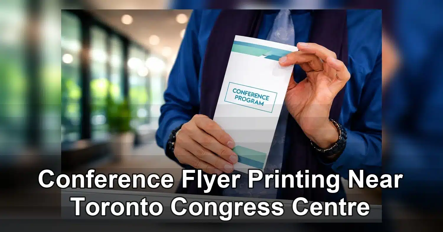 flyer for conference near toronto congress centre — Close-up of hands holding a conference program indoors, showcasing formal