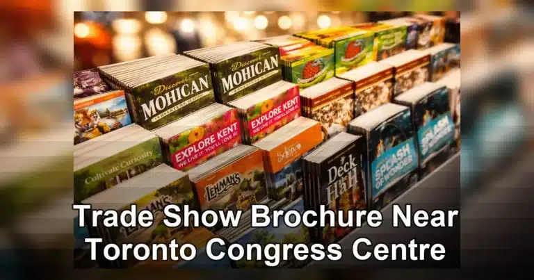 trade show brochure near toronto congress centre — Colorful collection of travel brochures on display at a bookstore.