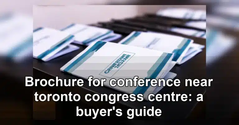 brochure for conference near toronto congress centre — Close-up of conference program booklets neatly arranged on a table, in
