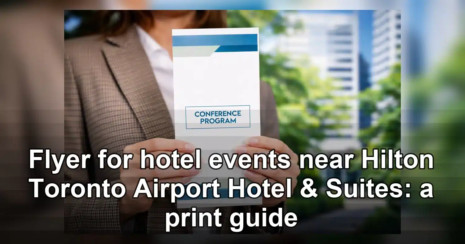flyer for hotel events near hilton toronto airport hotel & suites — A professional holding a conference program brochure, rea