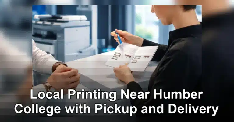 local printing near humber college — Reception staff explaining information to a customer at a clinic counter.