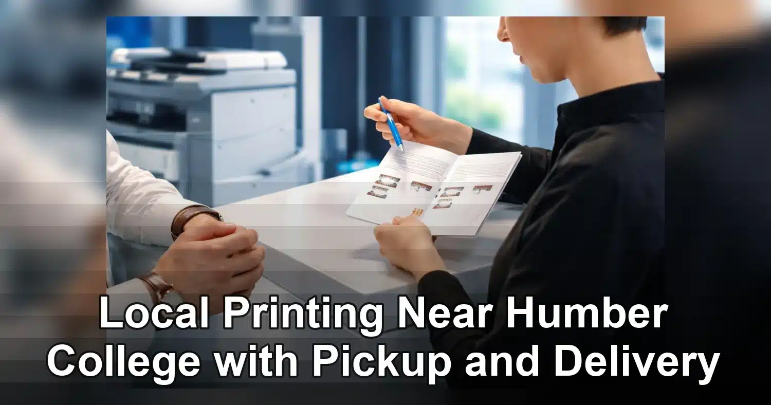 local printing near humber college — Reception staff explaining information to a customer at a clinic counter.