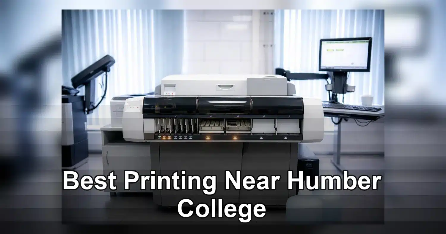 best printing near humber college — A high-tech office setup featuring a printer and computer workstation ready for productiv