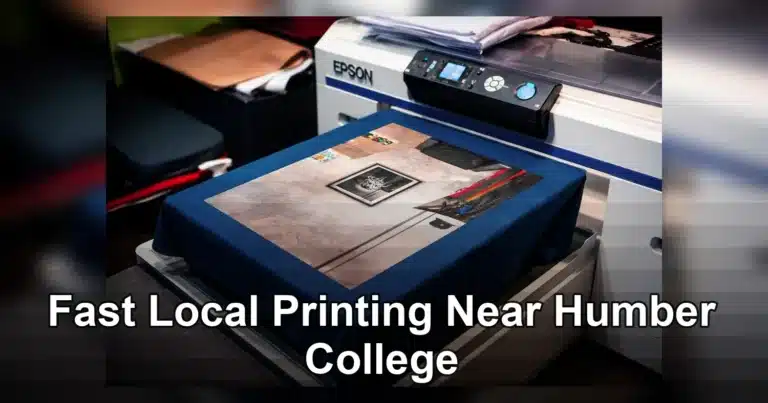 printing printing near humber college — Close-up of a professional printer printing a custom artwork design on fabric in a st