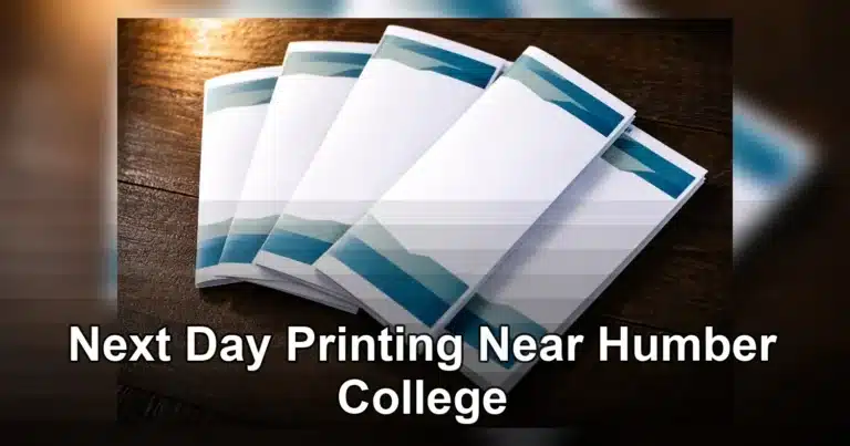 next day printing printing near humber college — Close-up of neatly arranged conference program pamphlets on a wooden surface