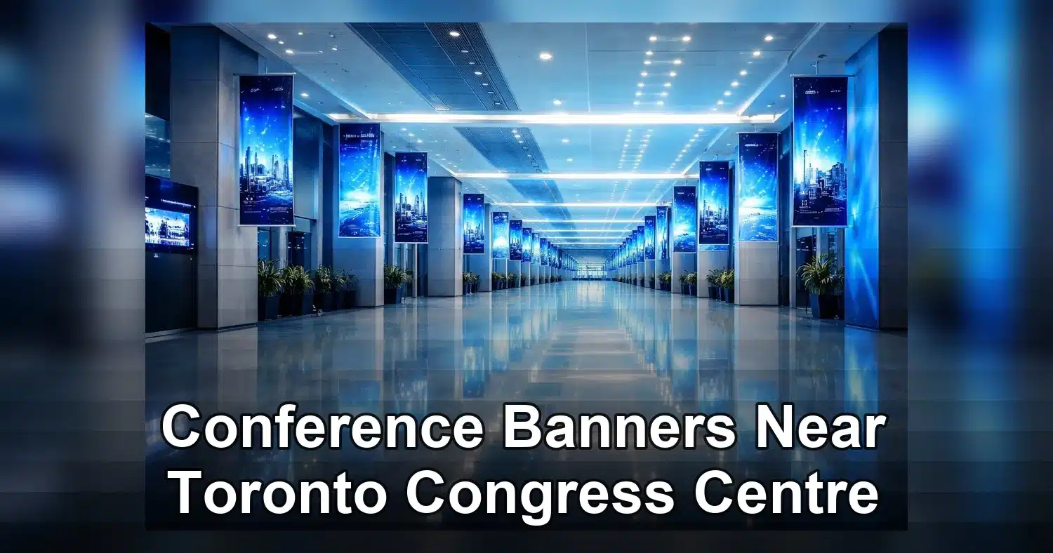 banner for conference near toronto congress centre — An indoor view of a busy conference hall during World Summit 2020 with d