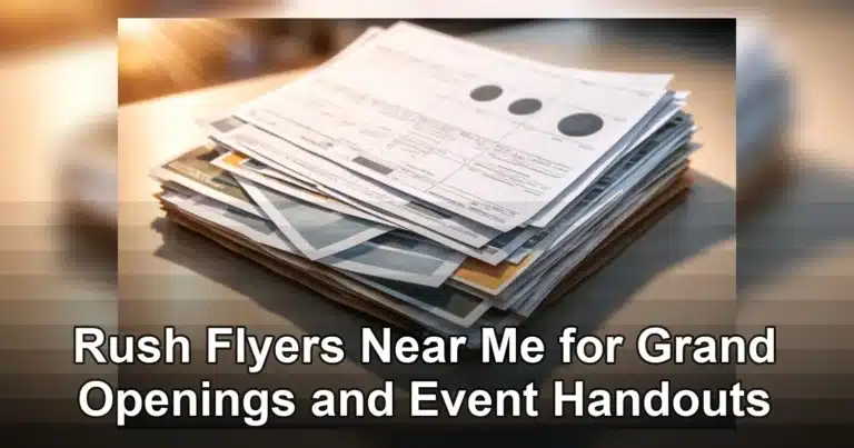 rush flyers near me — Close-up view of a stack of various papers and documents on a desk surface.