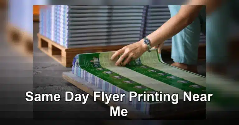 same day flyer printing near me — A person organizes stacks of printed publications in an industrial warehouse setting.