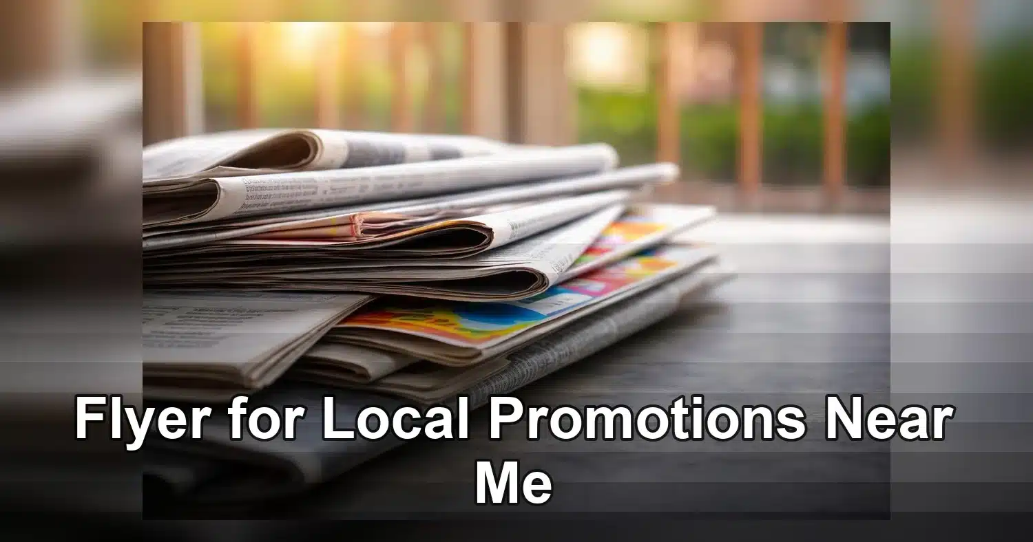 flyer for local promotions near me — A close-up of a stack of newspapers resting on a desk, symbolizing information and media
