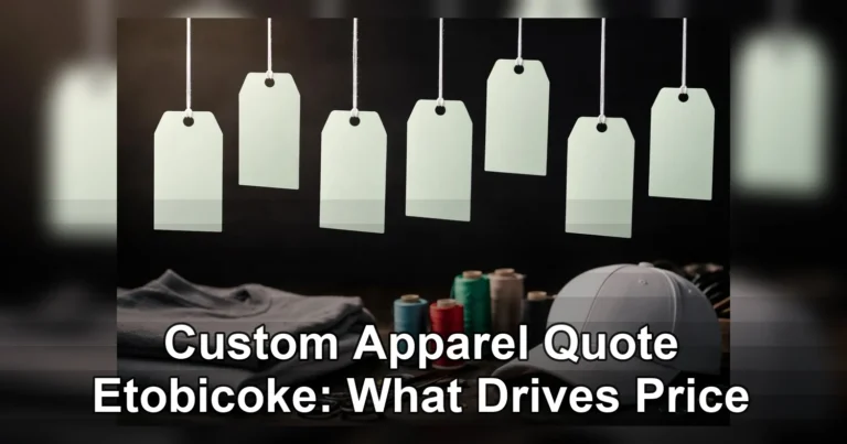 custom apparel quote etobicoke — Multiple blank tags hanging on strings against a black background, ideal for designs.