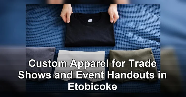 custom apparel for trade shows and event handouts — Top view of neatly folded colored T-shirts laid out on a blue bedspread,