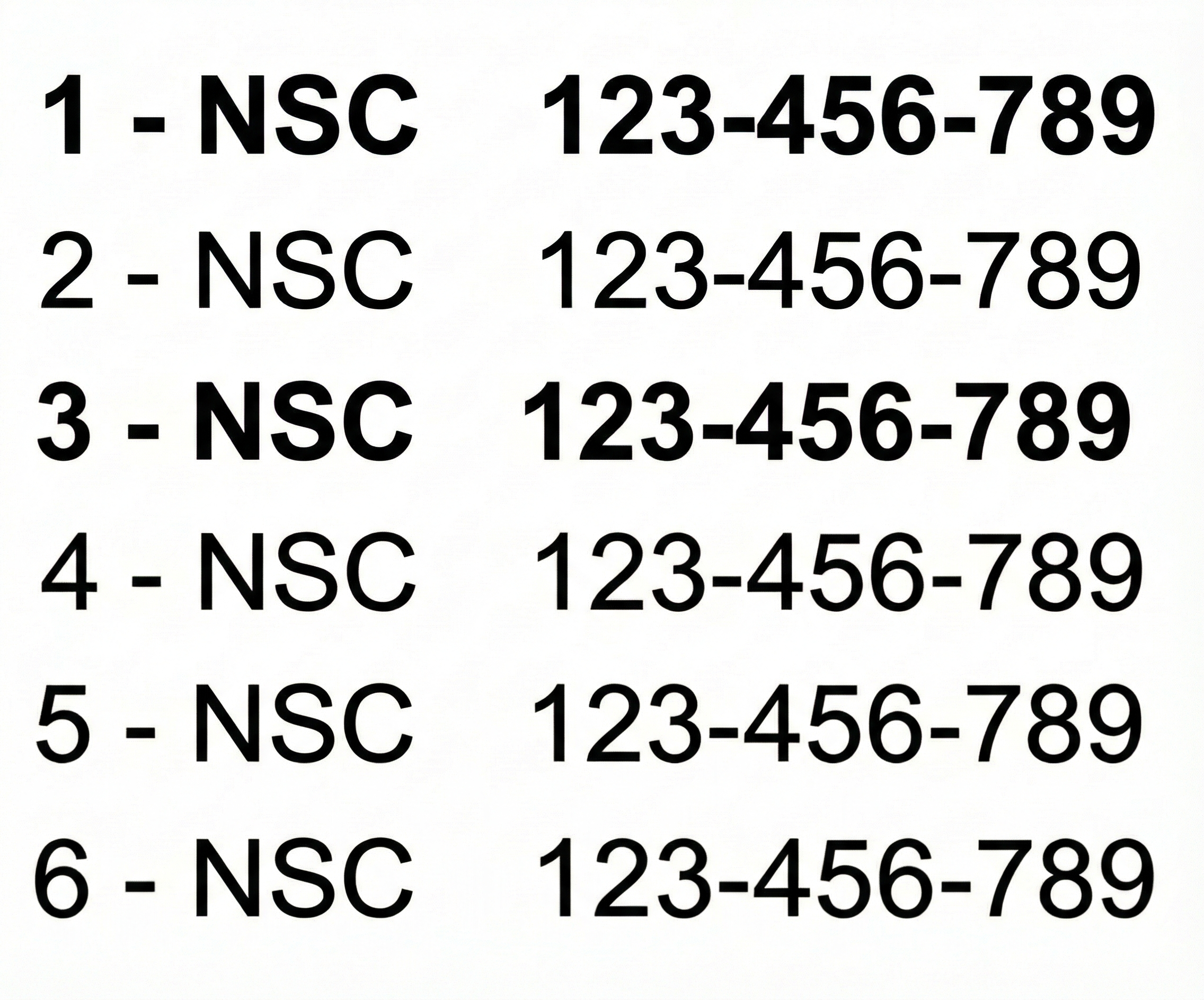NSC Number Decal